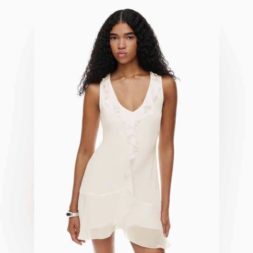 Aritzia Wilfred Hera Feminine Romantic Ruffle Boho Sleeveless Mini Dress Sz XL